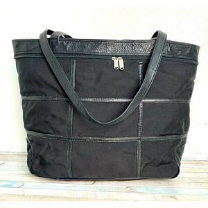 LARGE ST DENIS BLACK NYLON BLACK LEATHER TRIM HANDLES TOTE SHOULDER BAG HANDBAG